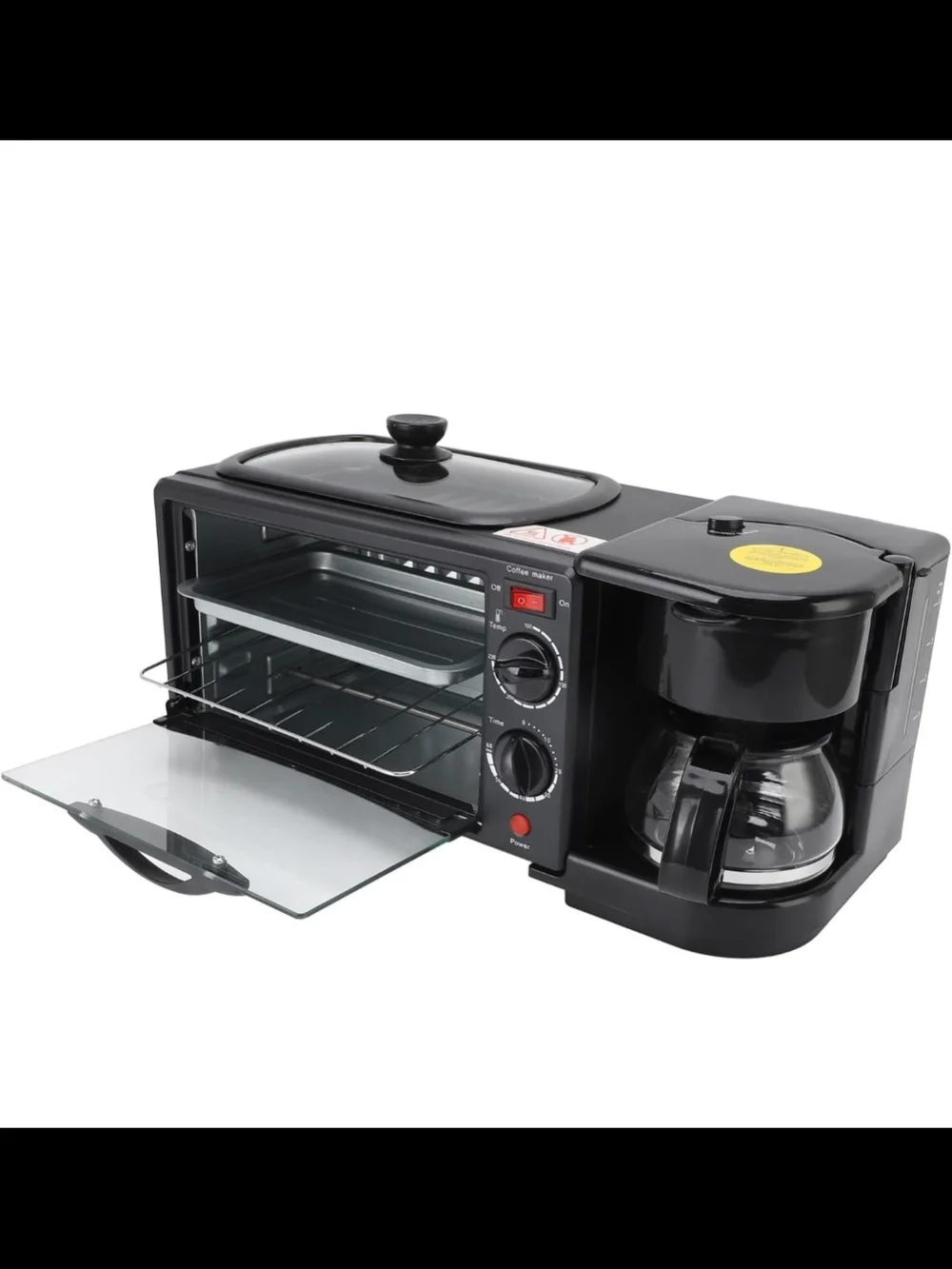 3-in-1 Breakfast Station with Coffee Maker, 4-Slice Toaster Oven, Non-Stick Grid